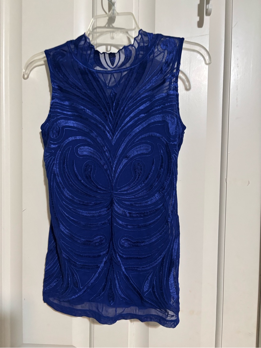 INC International Concepts Royal Blue Sleeveless Embellished Mesh Top
